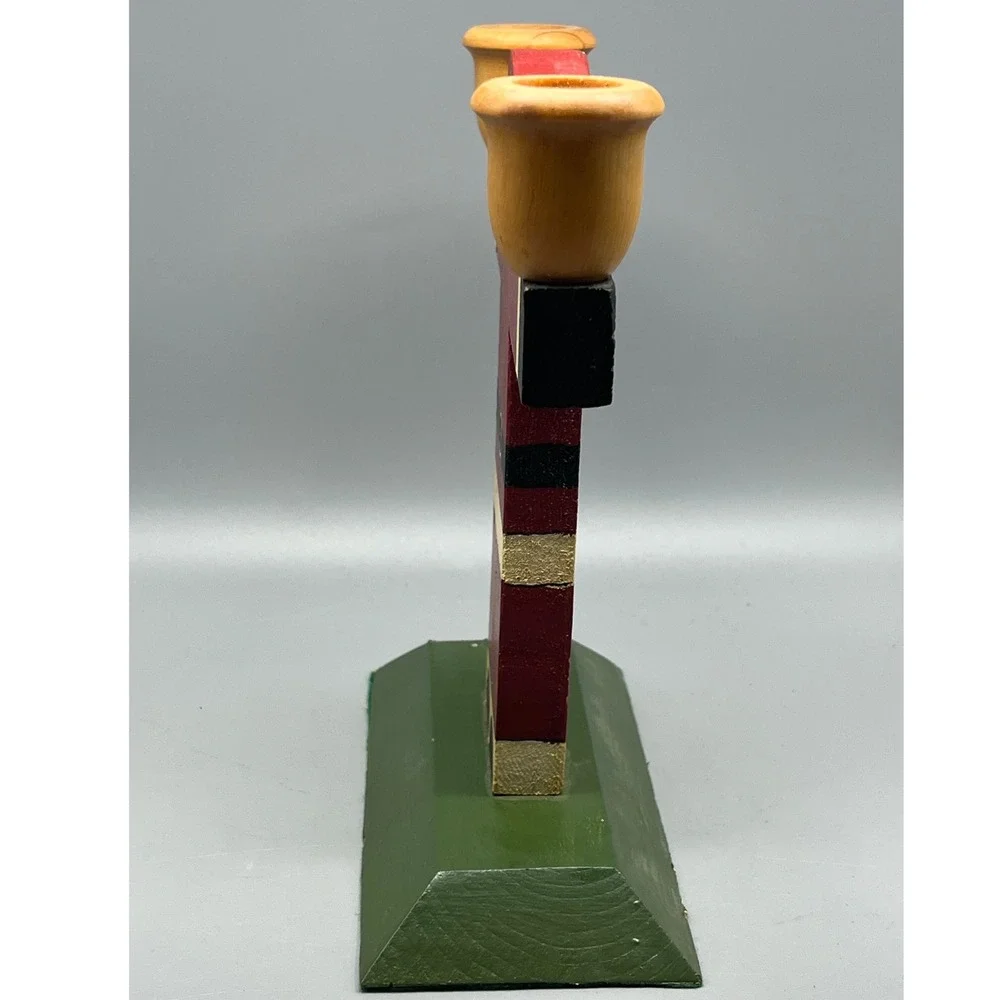Vintage Hand-painted wooden Santa folk art Candle Holder‎